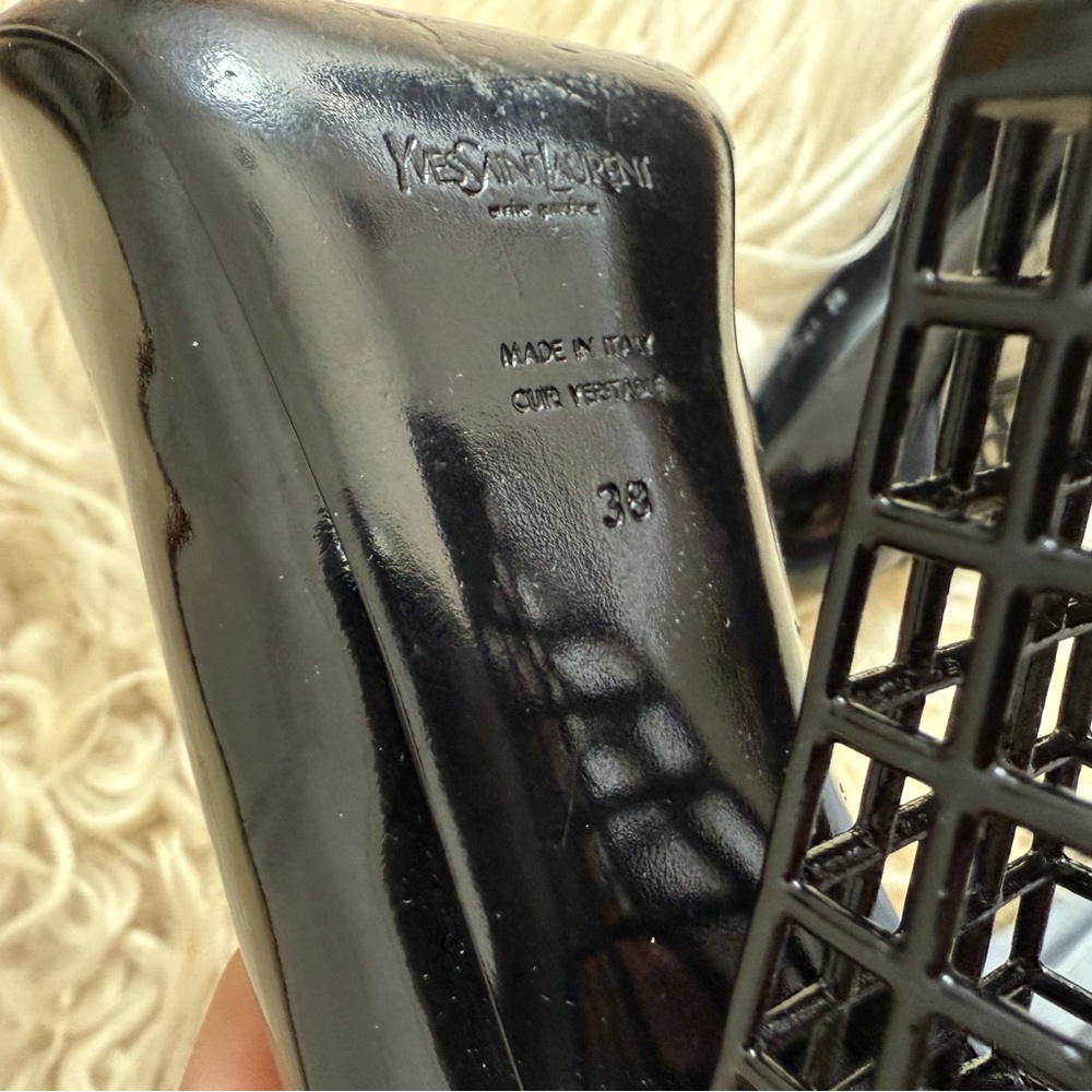 Yves Saint Laurent Black Patent Cage Heels - Picture 9 of 9